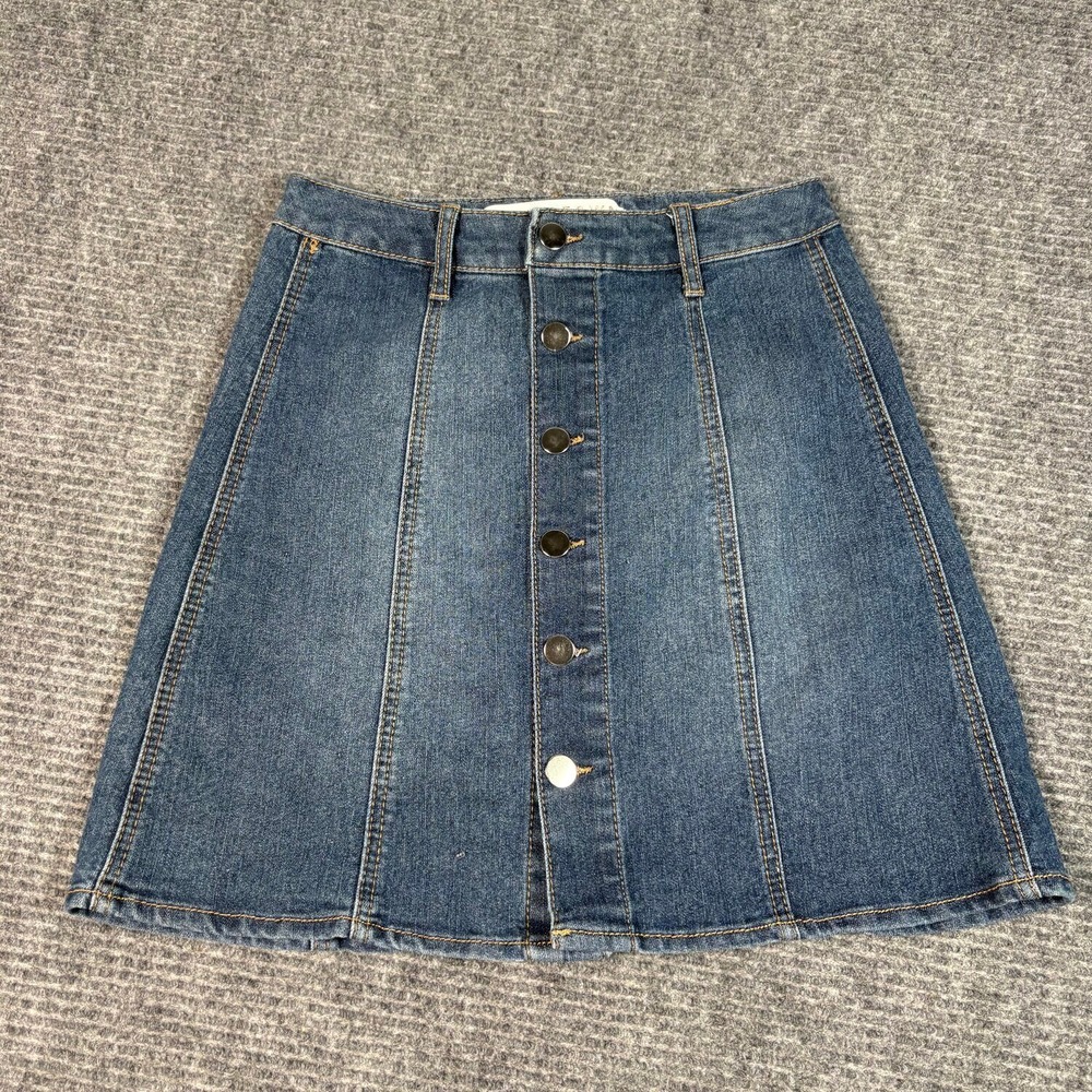 Tinseltown Denim Skirt Womens 2 Blue Excellent Button Front A-Line Mini Skirt